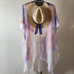 Women's Alexis Bendel Kimono & Hat Coverup Set, White & Purple